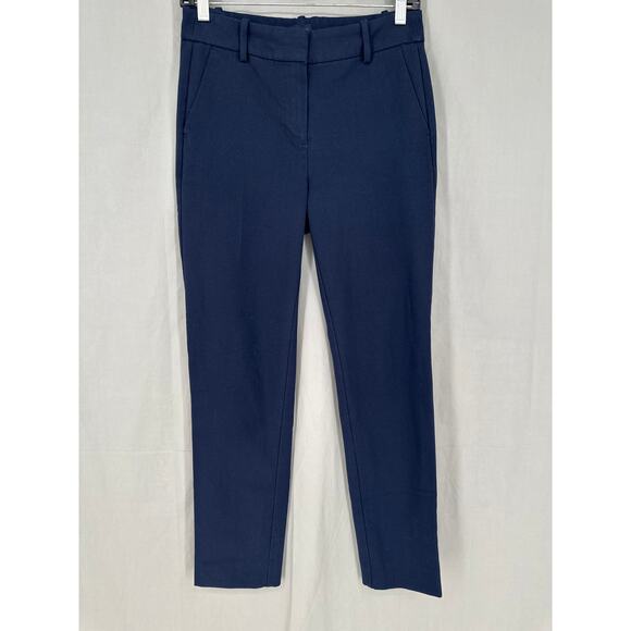 J Crew Pants Womens 0 Navy Blue Trousers Stretch Slim Fit Ankle Office Mid Rise - Picture 1 of 10